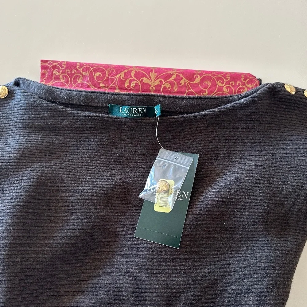 RALPH LAUREN 6 GOLD BUTTON BROWN SWEATER-NWT/L - Picture 2 of 8